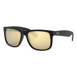 Anteojos De Sol Ray-ban Justin Color Mix Standard Con Marco De Nailon Color Matte Black, Lente Gold De Cristal Espejada, Varilla Matte Black De Nailon - Rb4165