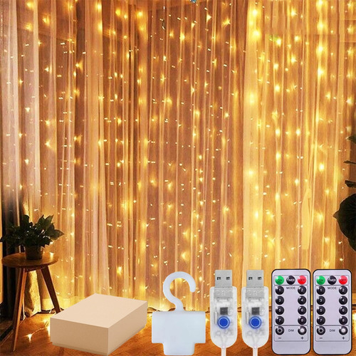 2pz Cortinas Serie Luces Decorativas 3x3m Con Ganchos&caja