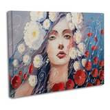 Cuadro Lienzo Canvas 45x60cm Mujer Arte Rostro Flores Oleo