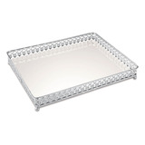 Bandeja Retangular Em Metal Com Espelho Prata 27x19x4,0cm