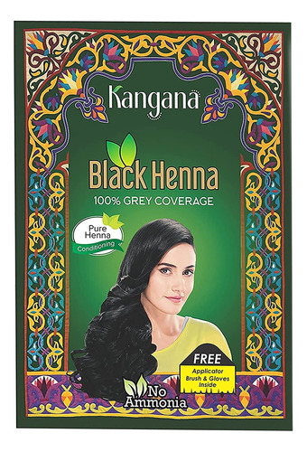 Kangana Polvo De Henna Negra Natural Para Cobertura 100% De