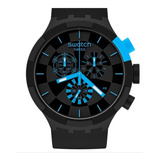 Reloj Pulsera Swatch Checkpoint Con Correa De Silicona Color Negro/azul - Fondo Negro/gris - Bisel Negro