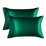 Fundas De Almohada De Satin 2pza Tamaño Queen Verde Oscuro