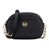 Bolsa Michael Kors Jet Set Glam Saffiano Small Front Pocket Acabado De Los Herrajes Dorado Color Negro Color De La Correa De Hombro Negro Diseño De La Tela Liso