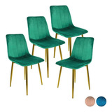 Set 4 Sillas Eames Tapizada Recta Minimalista Pata Dorada Color Del Asiento Verde