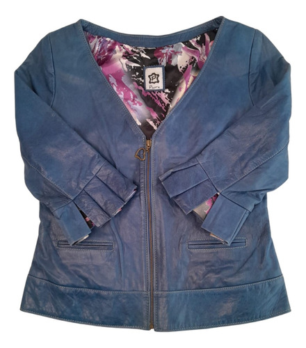 Campera Cuero De Oveja Azul