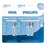 4 Pilhas Alcalinas Aaa Philips  (2  Cart)