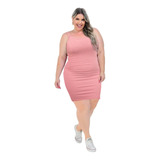 Vestido Liso De Alça Canelado Moda Feminina Plus Size