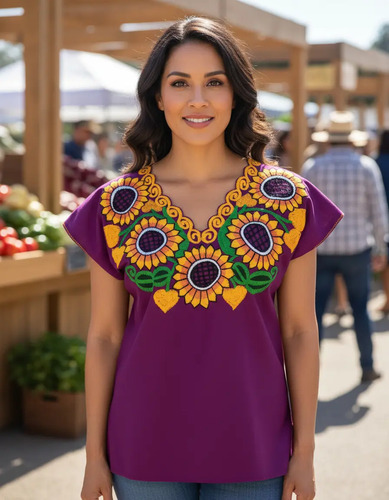 Blusa Artesanal Bordado Flores Altos De Chiapas