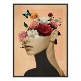 Quadro Decorativo 120x90 Com Moldura Mulher Flores Na Cabeça