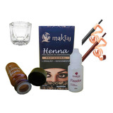 Kit Henna Sobrancelha Makiaj Lapis Dermatografico + Dappen Tom Marrom