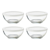 Juego Tazones Bowl Ensaladera Vidrio 4 Pzas Con Tapa Libbey