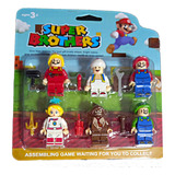 Set X6 Figuras Bloques Mario Bros Luigi Muñecos 6cm Blister 