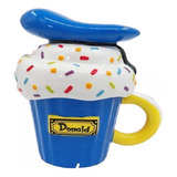 Taza Disney Cupcake Donald Con Tapa  Cerámica 3d 