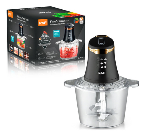 Procesadora Picadora De Alimentos Mixer Cuatro Cuchillas Bowl De 3l Y 2 Velocidades Color Negro - 800w - 240v - R.7041