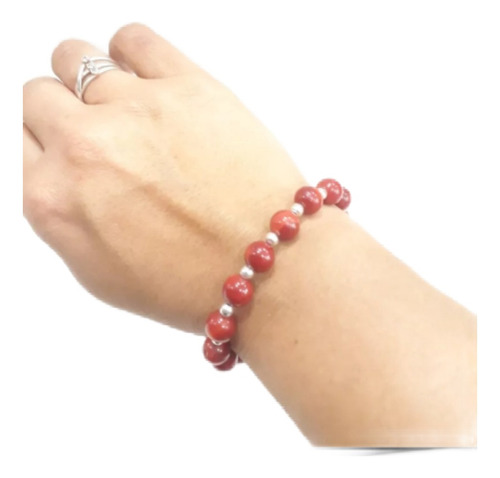 Pulsera Coral Bola 6mm,piedras Naturales Viviana Moreno 