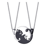 Collares Pareja Yin Yang Gatos Acero Inoxidable Bff Regalo A