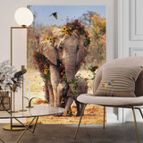 Cuadros Modernos Decorativos 1,20 X 0,70 Elefante Con Flores