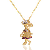 Pingente Menina Rubis Com Corrente Piastrine Em Ouro 18k