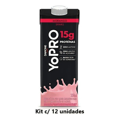 Yopro Danone Morango 15g Proteina Whey Yo Pro - 12 Unidades | Frete grátis