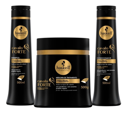 Kit Haskell Cavalo Forte Shampoo Condicionador Máscara 500g