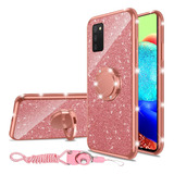 Funda Rosa Brillos Anillo Tira Para Samsung Galaxy A03s