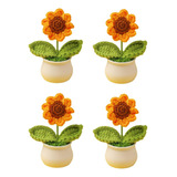4 Peças De Plantas Em Vasos De Girassol De Crochê, Girassol