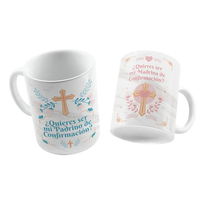 2 Tazas Cerámica Padrinos Confirmación 315ml Personalizadas Blancas | Meses sin interés
