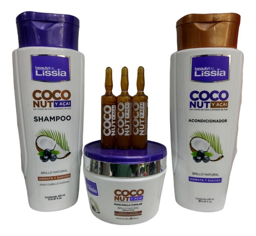 Kit Coco Lissia,shampoo Acondicionador Tratamiento,ampollas