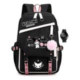 Mochila Escolar De Gran Capacidad Y Reloj Kuromi Melody, Col