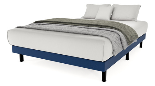 Base Cama Box Urban Queen Size Lino Azul