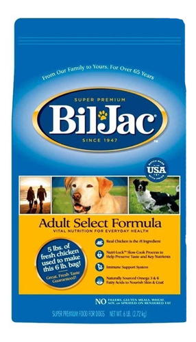 Alimento Bil Jac Select Formula Para Perro Adulto Sabor Pollo En Bolsa De 6lb