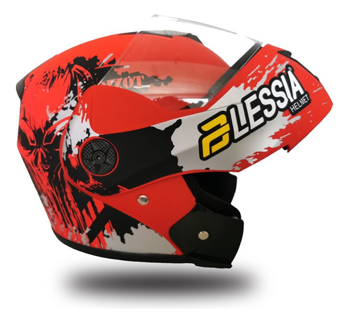 Casco Abatible Con Mica Transparente Doble Visor Toxic Rojo