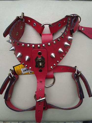 Pechera Piel Rosa Extra Grande Con Picos Pitbull Silverado