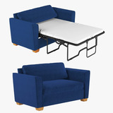 Sofa Cama Extraible 2 En 1 Individual Trciopelo Azul Mjkone