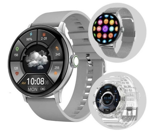 Smartwatch Reloj Inteligente Dt2 Caja Plateada, Triple Malla Color De La Caja Plateado Color De La Malla Gris Color Del Bisel Negro