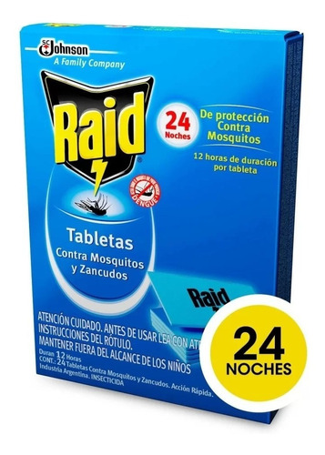 Raid Tabletas X 24u Rápida Acción Contra Mosquitos Zancudos