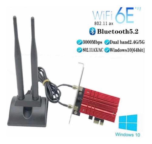 Tarjeta Pci-e Wifi Ax210 6e 3000 Mbps Bt 5.2 Antena Exterior