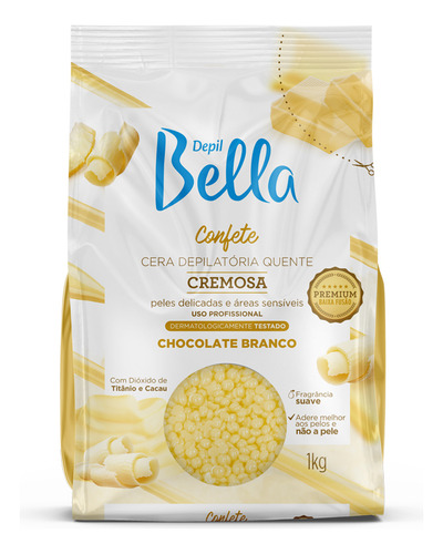 Cera Depilatória Confete Chocolate Branco Depil Bella 1kg