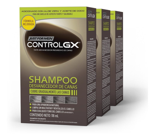  Shampoo Just For Men Control Gx, Desvanecedor Progresivo De Canas, Paquete De 3, 118ml