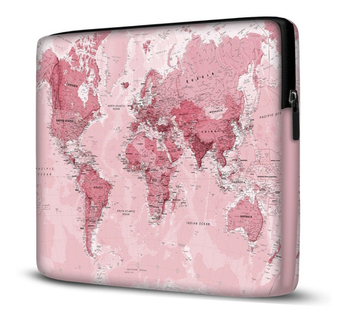 Pasta Case Para Notebook 17/15.6 Mapa Mundi Rosa 