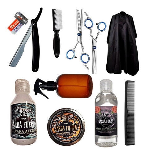 Kit Barbería Peluquería Súper Completo. Navaja Tijeras Y Más