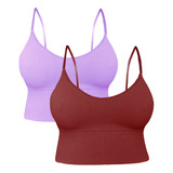 Set De 2 Tops Mujer Deportivo Con Relleno Blusa Croptop 