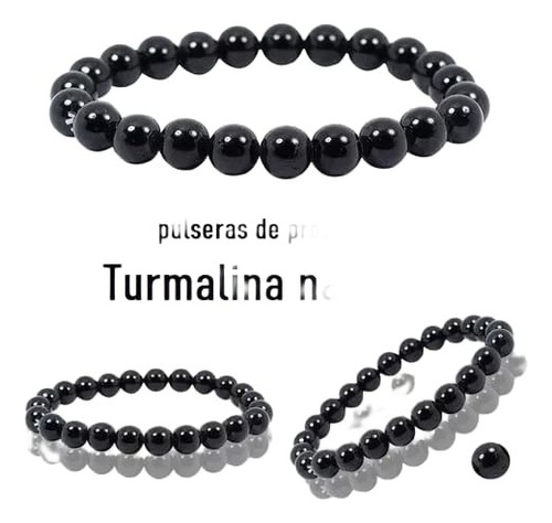 2 Pulseras Turmalina Negra Natural Protección 6 Mm Cuarzo