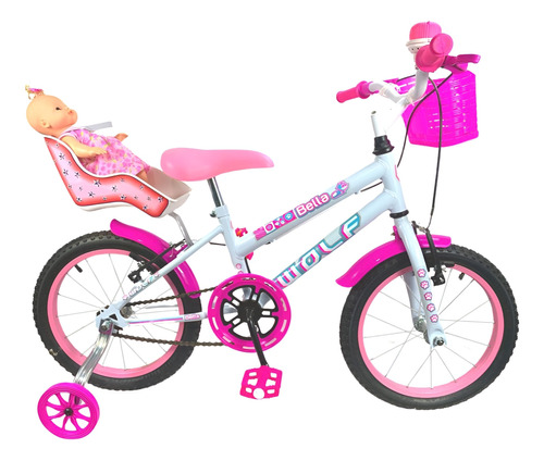 Bicicleta Infantil Aro 16 Feminina + Cadeirinha + Boneca