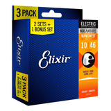  Elixir Encordoamentos Para Guitarra Elétrica 1046 - Kit Com 3 Unidades