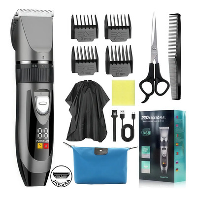 Máquina Para Cortar Cabello Cortadora De Pelo 12pcs Maquinilla De Cortar El Pelo Inalámbrica Con Pantalla Led, Kit De... Gris/negro