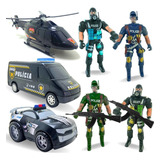 Kit 9 Brinquedo Policial Carrinho Boneco Helicóptero Menino