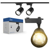 Kit 2 Spot Super Led Capa Preto 30w Com Trilho 1m Eletrificado Cor Da Luz Branco Quente Lumi Premium