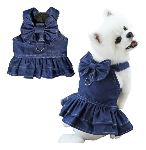 Vestido Jeans Para Cachorros Lindos Colete Princesa Com Laço